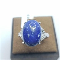 Silver Lapis Diamond Ring SZ. 9