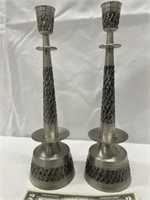 Ornate Tall Pewter Candlesticks - VERY Nice!