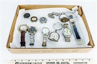 Flat of Men's Wrist Watches and 2 Pocket Watches,