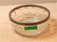 Glass salad bowl with silver plate edge 9"