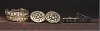 Sterling Silver Earrings Garnet, Onyx - 16.64g