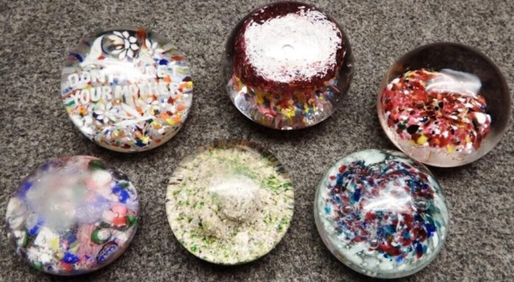 (6) Glass Paperweights - Millifiori & More