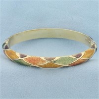 Italian Enamel Harlequin Bangle Bracelet in 14k Ye