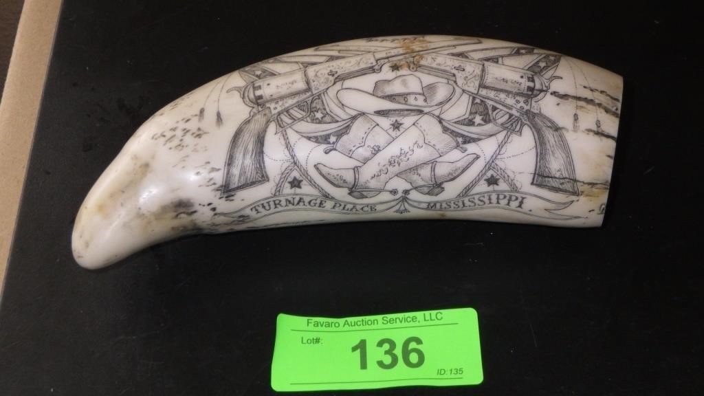 REPRO. WHALE TOOTH SCRIMSHAW TURNAGE PLACE >>>