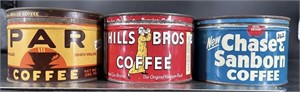 Lot of 3 Antique Coffee Tins Hills Bros Coffee,