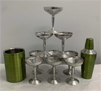 Vintage Chrome Plated Cocktail Glasses group