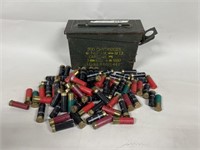 76 assorted 12 gauge shells. Ammo box