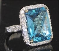 14kt Gold 22.04 ct Blue Topaz & Diamond Ring