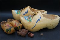 4 Prs.Vtg. Hand-Painted Wooden Dutch Holland Shoes