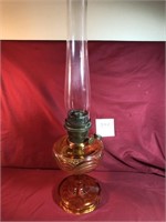 Aladdin oil lamp, amber glass w/chimney