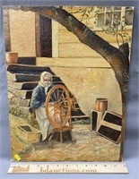 Woman w/ Spinning Wheel Oil Painting