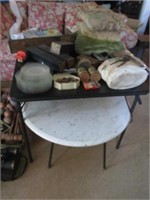 MARBLE TOP STAND, CARD TABLE, THROW PILLOWS