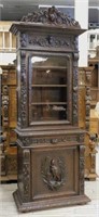 Fine Tall and Narrow Oak French Hunt Bookcase.