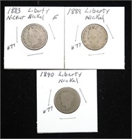 x3-Liberty Head nickels: 1883, 1889, 1890 -x3