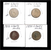 x4- Liberty Head nickels: 1890, 1892, 1893, 1895,