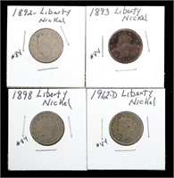 x4- Liberty Head nickels: 1892, 1893, 1898, 1912-D