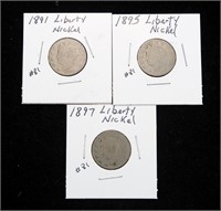 x3- Liberty Head nickels: 1891, 1895, 1897 -x3
