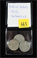 Lot, 3 Buffalo nickels, 1923 and 2- no date