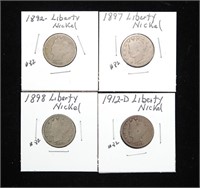 x4- Liberty Head nickels: 1892, 1897, 1898, 1912-D