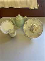 Plate, cup and saucer and kettle