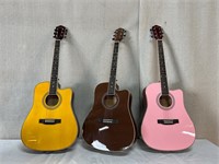 3pc BCP Acoustic Guitars: Yellow, Brown, Pink