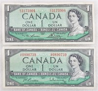 2x Billet de 1$ CANADA 1954