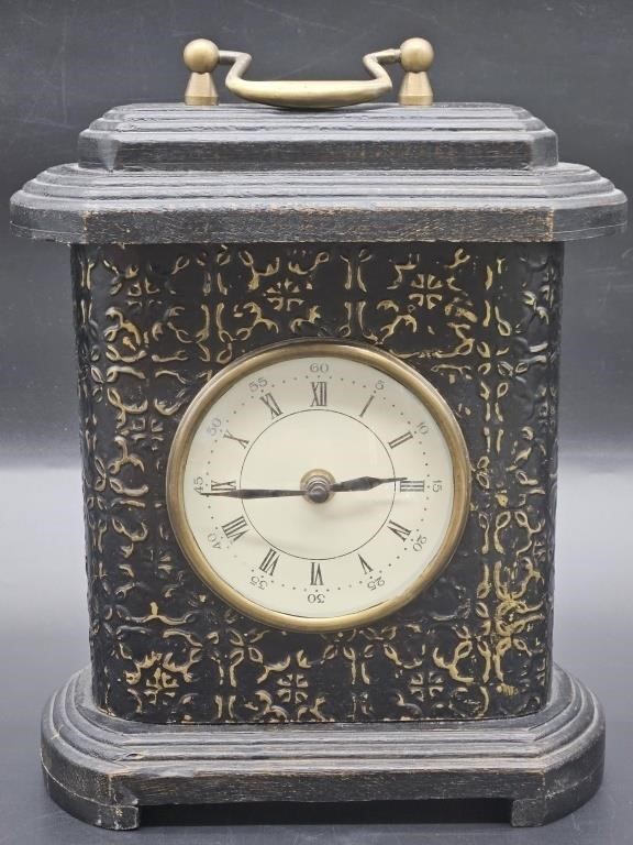 Vintage Black & Gold Painted Wood Mantle Clock