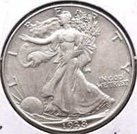 1938 D WALKING HALF DOLLAR AU