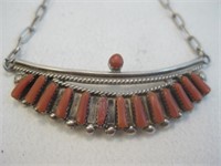 Zuni Sterling Silver & Coral Necklace - Tested