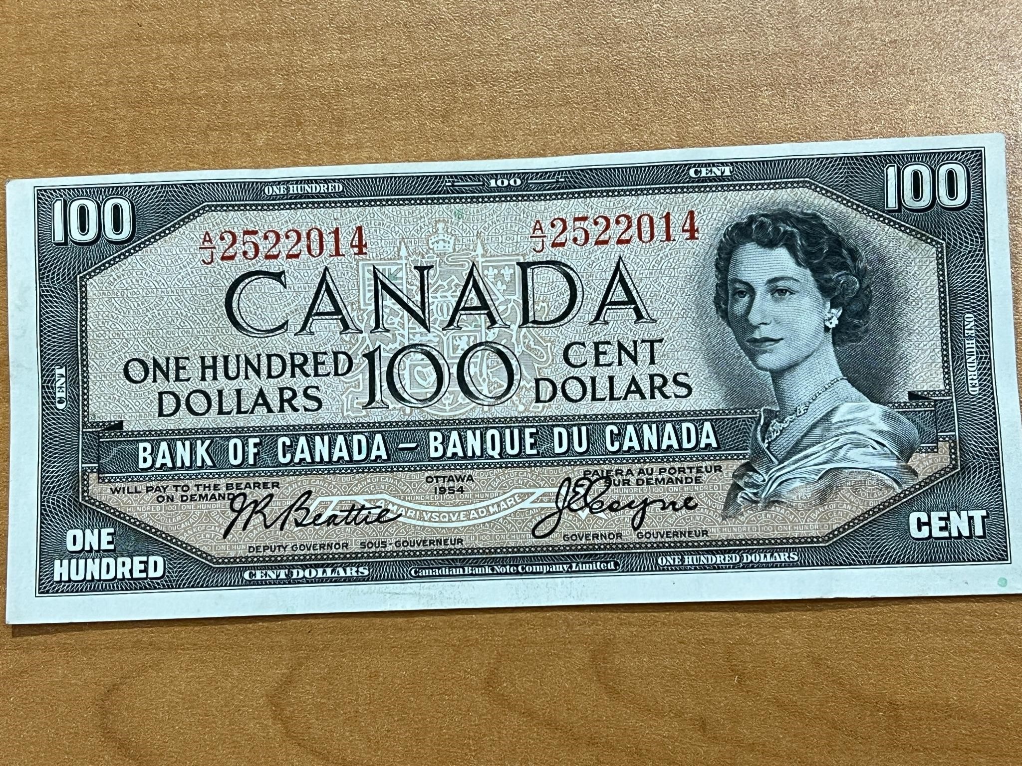 1954 Cdn $100 Bank Note