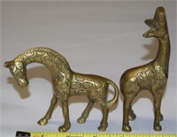 Vtg India Solid Brass Giraffe Figures 5.25 taller