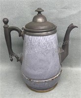 10in Pewter & Granite Coffee Pot, Brass Base