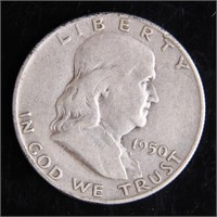 1950-D Franklin Half-Dollar Silver Coin