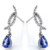 2.25CTW Pear Cut Lab Tanzanite and Diamond Dangle