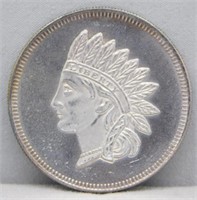 One Troy oz. Silver Round Indian Head Design.
