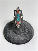 Vintage Sterling Native Turquoise/Coral Ring 5 Gr