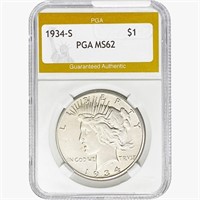 1934-S Silver Peace Dollar PGA MS62