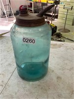 Vintage Aqua Blue Glass Jar with spout lid