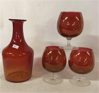 Ruby decanter and brandy glasses