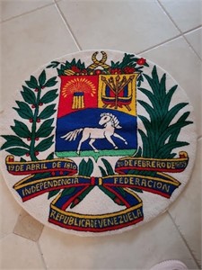 Venezuela coat of arms rug/tapestry. Foyer.