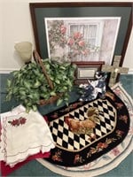 Home Decor Including Rooster and Floral Area