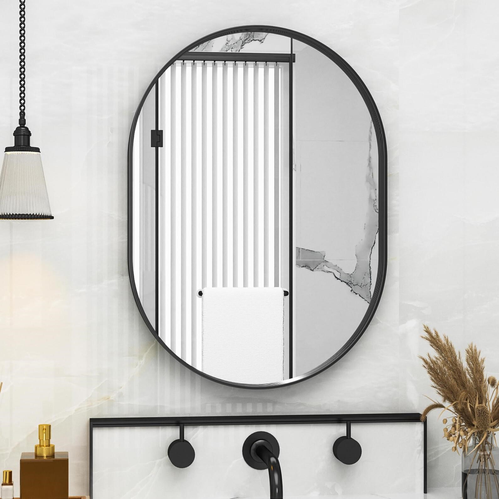 Suidia 22" x 30" Oval Bathroom Mirror, Black Oval