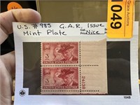 #985 G.A.R. ISSUE MINT PLATE STAMP BLOCK