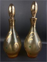 Vtg Hand Painted Yellow Frosted Glass Cruet Set w
