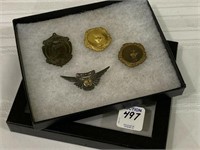 Group of Pins Including Sterling Wings & Gun