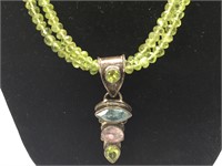 Green Quartz bead necklace with Sterling Silver