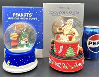 2 Musical Snow Water Globes - Peanuts & Coca Cola