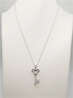 .35 CT Diamond Key Pendant Necklace 10 Kt