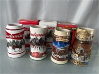 4 Budweiser steins. 2003 Holiday 2003 Old
