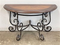 Metal & Wood Demilune Console Table